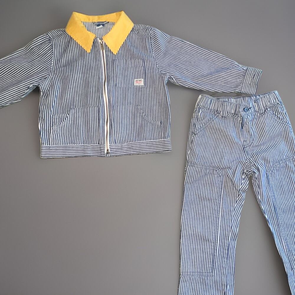 Old Navy Workwear 4T Railroad Stripe Jacket Pants Set Cotton Vtg Mechanic Chore